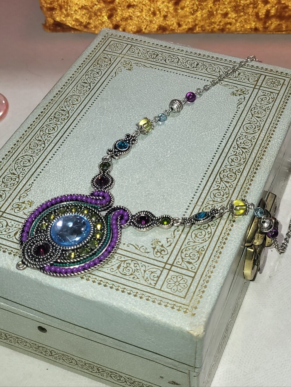 Bohemian Soutache Statement Necklace – Vibrant Mosaic Medallion Design
